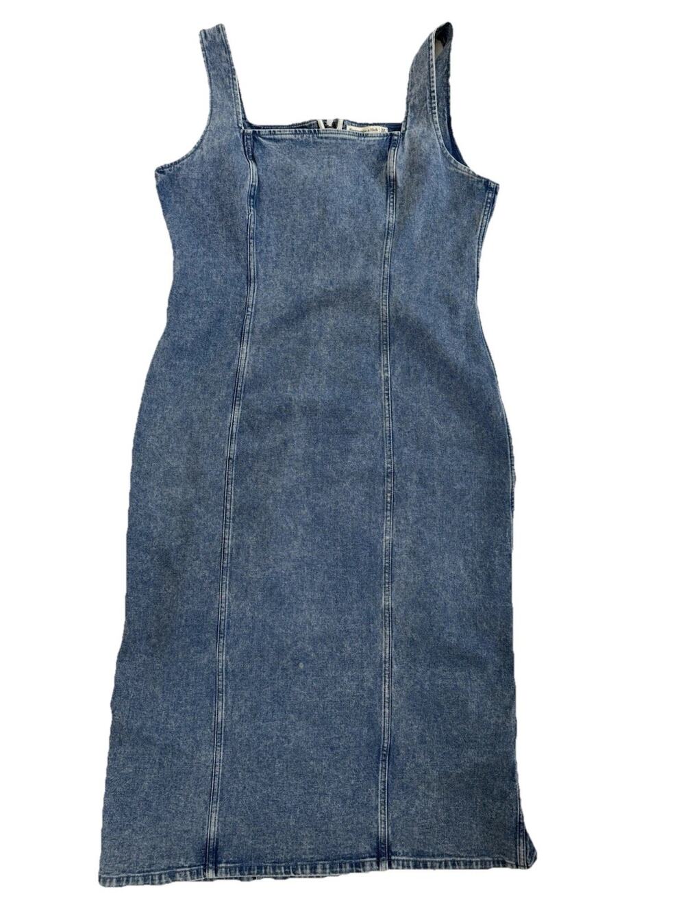 Abercrombie & Fitch Blue Denim Pinafore Column Square Neck Zip Midi Dress XLP